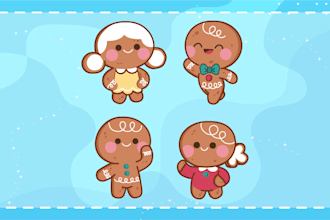 draw a cute cartoon character with 4 poses