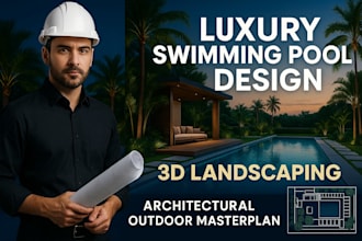 design swiming pool, recreational architecture with 3d landscape and layout plan