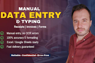 do accurate manual data entry and form filling for invoices, receipts and pdfs