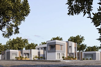 revitalize 3d complex mediterranean villa, exterior patio,2 floor render, facade
