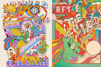 create trippy psychedelic surrealistic visionary art for album cover or poster