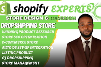 design shopify store, print on demand, dropshipping, winning product via auto ds