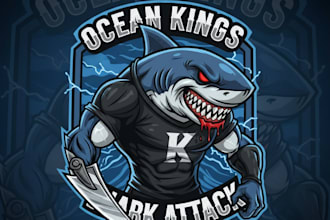 do vintage style killer shark mascot logo design for your company