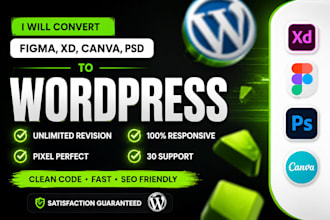 convert figma to wordperss, psd to wordpress, canva to wordpress using elementor