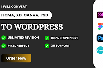 convert figma to wordperss, psd to wordpress, canva to wordpress using elementor