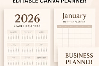 design a 2026 calendar, yearly business planner, and canva planner