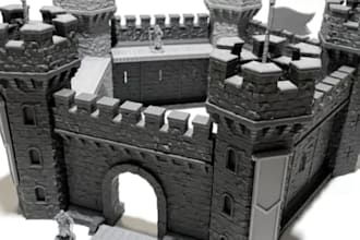 create 3d medieval castle wall,house terrain,warhammer 40k tabletop,3d print,stl
