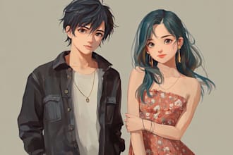 design a romantic couple in anime style