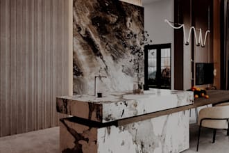 create realistic 3d renders of modern kitchen, cabinets, sink, appliances