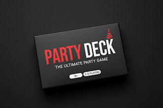design party and drinking card games, rule books, invitations, and greeting card