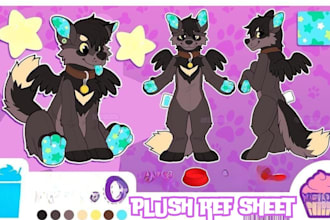 design custom plush reference sheet stuffed animal toy crochet kawaii plushie