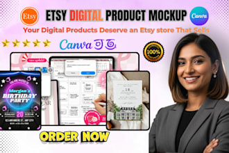 do custom etsy mockup video, thumbnails for digital, print on demand etsy shop