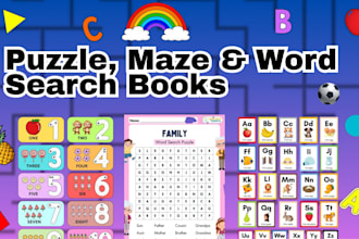 design creative puzzle, maze and word search books for kids and print