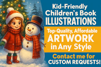 create christmas children story book illustrations, kids festive ebook design