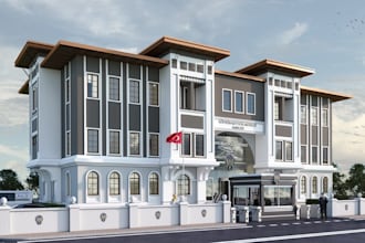 restyle commercial building, exterior facade,cgi parking lot,elevation rendering