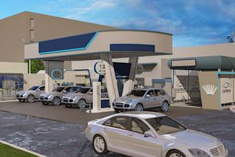 remodel station oil, 3d existing gas station,oil platform, petrol station,revit
