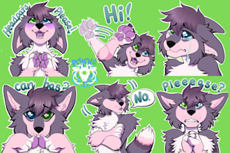 draw cute furry emote, furry sticker, furry icon, badge, gif, discord pfp