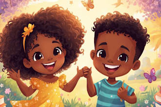 design cute african american children illustration, children storybook  art