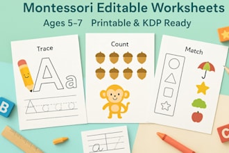 create montessori style editable worksheets, activity book for early learners