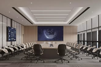 buildup 3d minimalist office interior,conference room,furniture layout,workspace