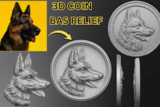 sculpt custom 3d printable coin, cnc bas relief, engraved coin for 3d printing