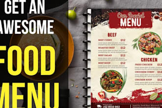 design a printable and digital restaurant food menu, cafe, and bar menu