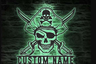 do custom pirate skull logo metal wall art led light