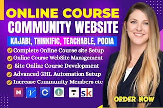 setup online course on podia thinkific teachable kajabi and gohighlevel website