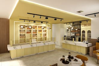 modern coffee shop, bakery 3d interior design, store,restaurant,flower,cake shop
