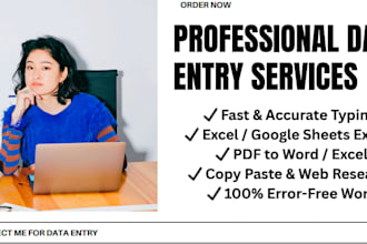 provide expert data entry, web research,excel services