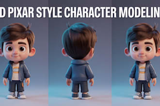 design 3d cute character animal, mascot, cartoon character for pixar style model