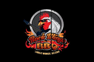 design modern greatest restaurant logo for rock wings BBQ