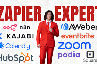 zapier expert n8n eventbrite kajabi aweber square hubspot calendly zoom podia