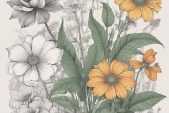 create ink drawings of plants and flowers