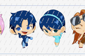do a 5 cute chibi character illustration for sticker or emotes