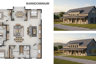 draw your barndominium floor plan and 3d in 48hrs