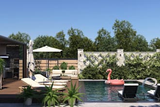 do a custom landscape and outdoor 3d rendering for your yard, garden or patio