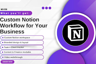 design a fully customised notion business workflow and productivity dashboard
