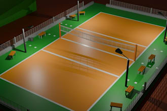 design 3d basket ball court, volley ball, badminton, padel, tennis, pickleball