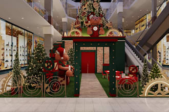 3d mall christmas decoration,winter light,interior design,virtual staging,render