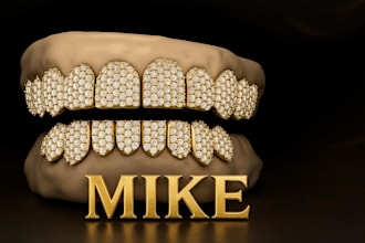 design any type of custom grillz and teeth jewelry design sketch 3d rendering