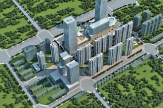 model 3d mixed use development,urban planning, landscape design, cgi skyscraper