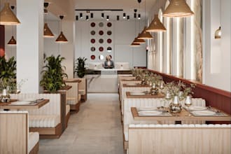 render cgi restaurant prototype,realistic cafe interior,italian restaurant loung