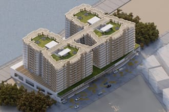 rebuild 3d mixed use property,residential tower,  real estate building, sketchup