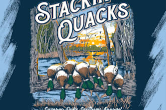 design a vintage premium outdoor hunting t shirt with custom artwork
