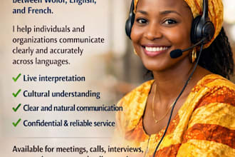 provide simultaneous interpretation from wolof to english or french