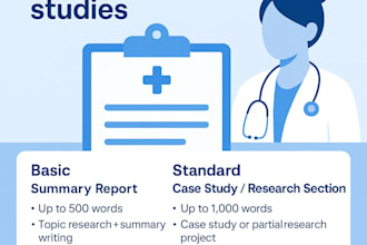 write medical, nursing, and health research projects and case studies