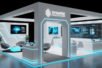 design 3d trade show booth, exhibition kiosk, stall or stand, expo kiosk