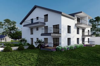 design 3d residential building,garden landscape, house elevation,exterior render