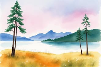draw a watercolor landscape illustration